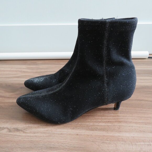 REBECCA MINKOFF Sayres Glitter Kitten Heel Sock Booties in Black - Size US 8 - Picture 5 of 13